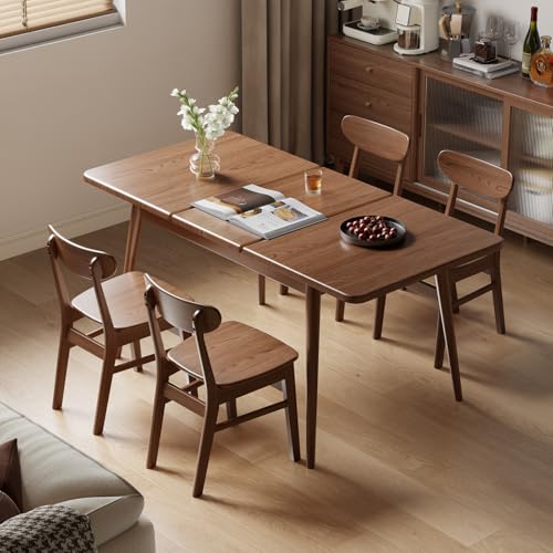 Muwuele Solid Wood Extendable Dining Table for 4-8 People with Seamless Extension from 47.2 to 63 Inches, Easy Assembly, Expandable Tables for Small Spaces, Dining Room, Kitchen, Living Room, Walnut Muwuele