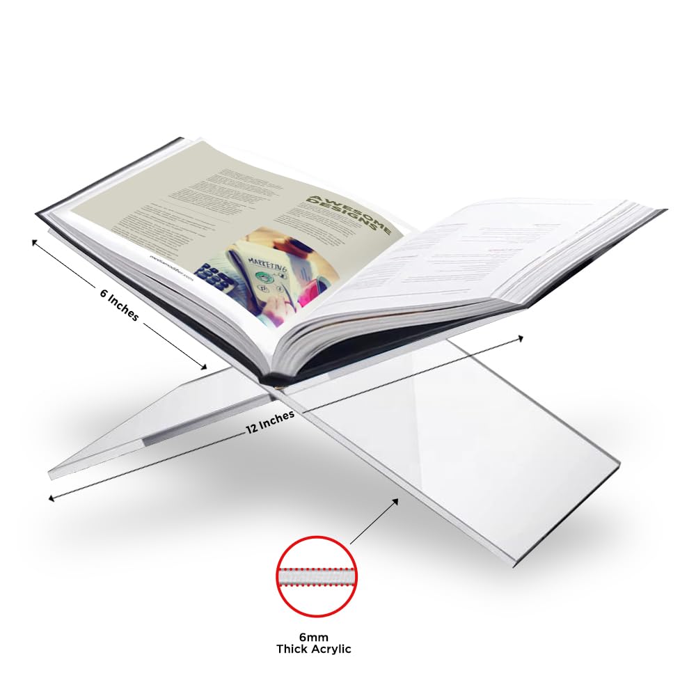 SK Acrylic Book Stand Large - 6 x 12 x 6" - Quran Holder - Coffee Table Book Stand - Cookbook Stand for Kitchen - Home and Table Decor Sarvo Kitchen