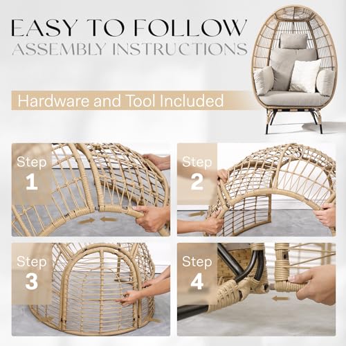 Bme Heavy Duty 500 Lbs Capacity Oversized Wicker Egg Chair for Outside, UV 2000 Hours Material with Non-discolouring Fabric Cushion, Durable Against Water, Weather Bme