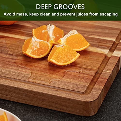 Extra Large Acacia Wood Cutting Board, 24x18 Inch Large Butcher Block Chopping Board with Handle and Juice Groove, Carving Board for Turkey, Meat, Fashionwu