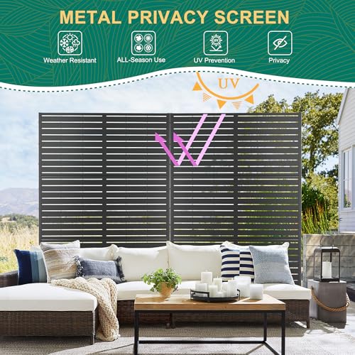 72" H×47" W Metal Outdoor Privacy Screen Outdoor Freestanding Screen Panels for Patio Lawn Deck, Decorative Privacy Fence(Consists of 3 Panels) TUYOHW