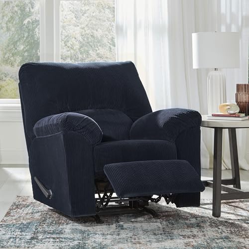 Signature Design by Ashley SimpleJoy Casual Rocker Recliner with Pillow-Top Armrest, Dark Blue