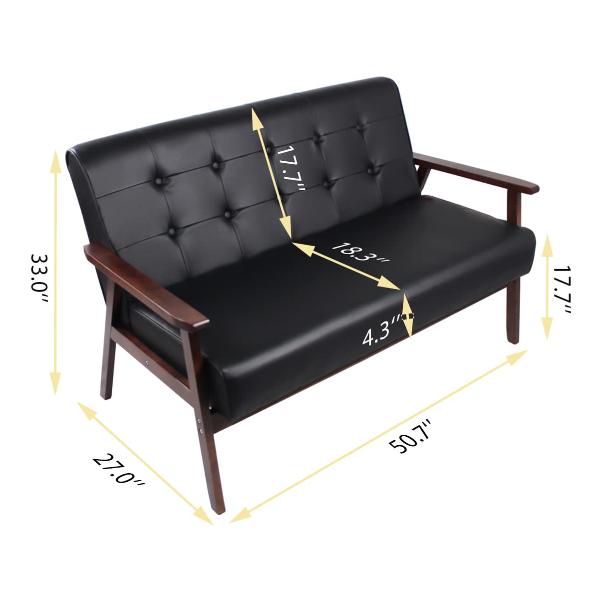 AODAILIHB Leather Sofa Couch Set 2 Accent Chairs & 1Loveseat Black Faux Leather Loveseats Mid Century Modern Office Couch for Small Space Waiting Room Living Room Furniture (3, Black) AODAILIHB