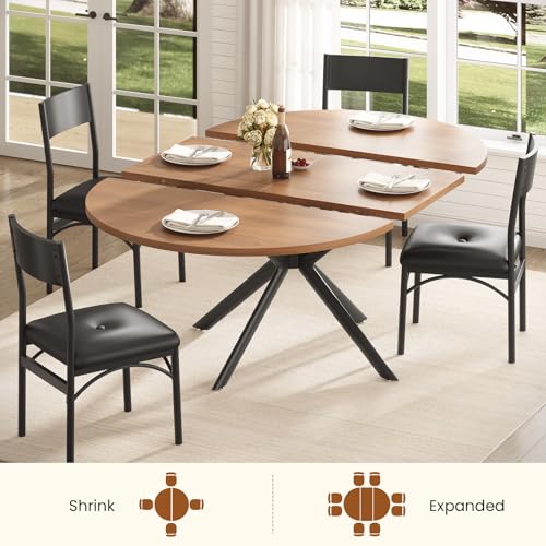 Itaar Round Extendable Dining Table Set for 4-6, Wood Kitchen Table with Upholstered Chairs, Dining Room Table for 6 with MDF Board & Metal Frame for Small Space, Easy Clean, Brown Itaar