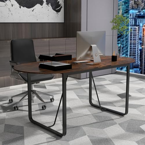 GOFLAME 71 Inches Executive Table, Oval Home Office Table with Cable Management Hole & Metal Frame, Seminar, Conference Table for 10 People, Large Business Furniture for Meeting Room GOFLAME