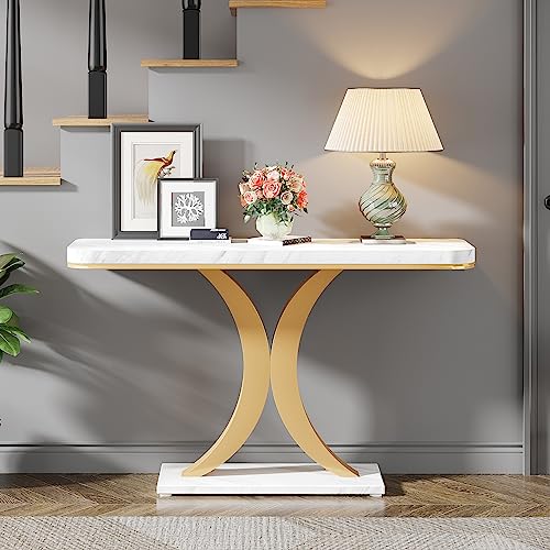 LITTLE TREE Narrow Entryway Console Table, Small, White+Gold LITTLE TREE