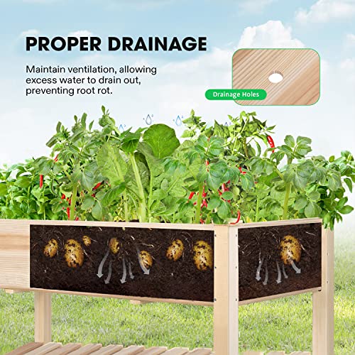 VIVOSUN Elevated Wooden Raised Garden Bed, 46 x 24 x 32 Inches, Mobile Outdoor Planter Box with Storage Shelf and Protective Liner for Outdoor Use, with Lockable Wheels VIVOSUN