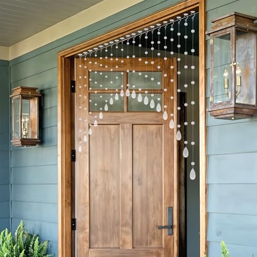 Ptwola 20 Strings Crystal Beaded Curtain, Self-Adhesive Arched Clear Crystal Glass Door Valance Hanging Stran Doorway Room Divider Partition for Home Coffee House Bedroom Restaurant Closets Windows Ptwola