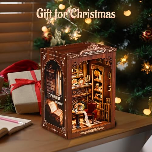 KERNOWO Book Nook Kit, DIY 3D Wooden Puzzles for Adults, Teens and Beginners, Miniature Tiny House Kit for Bookshelf Decor, Bookish Gift for Family, Friends, Book Lovers (Library)