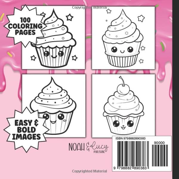 Mini Cupcake Coloring Book for Kids and Adults: Easy and Bold Illustrations with Cute and Silly Cupcakes and Desserts for Kids Boys and Girls | 6 x 6 inches WoodArtSupply