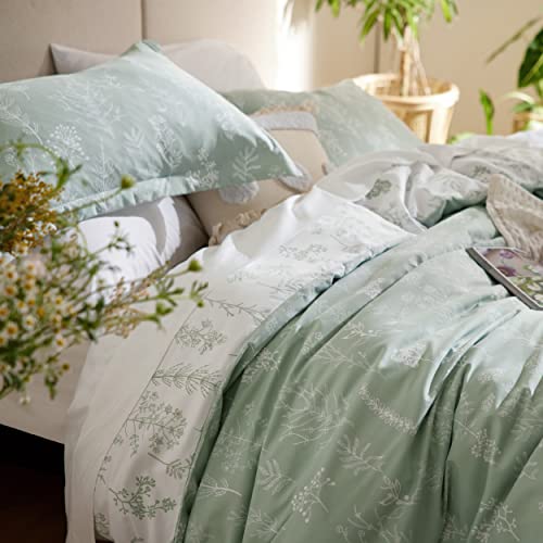 Bedsure Queen Comforter Set - Sage Green Bed Set, 3 Pieces Cute Floral Bedding, 1 Soft Reversible Botanical Flowers Comforter and 2 Pillow Shams Bedsure