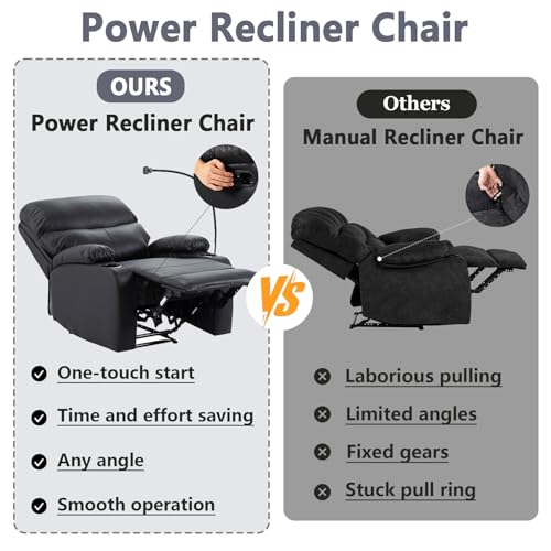 Manual Recliner Chair,PU Leather Reclining Chairs with Phone Stand & Cup Holders,Overstuffed Single Sofa Recliner for Adults,Living Room Bedroom Home Theater (Black)