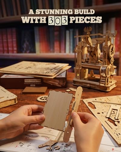 ROBOTIME Printing Press Wooden Puzzle, 3D Puzzles for Adults and Teens, Mechanical Wooden Model to Build, Unique Toy House Warming Birthday for ROBOTIME