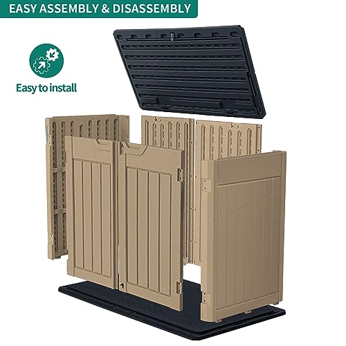 YITAHOME Extra Large Outdoor Horizontal Storage Shed, 4.5x4ft Resin Tool Sheds w/o Shelf, Easy to Assemble Waterproof Storage for Trash Cans, Garden Tools, Lawn Mower, Lockable, Brown YITAHOME