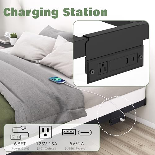 HusDream Floating Bed Frame Queen with Smart LED Lights and Charging Station (10 Inch, Twin) HusDream