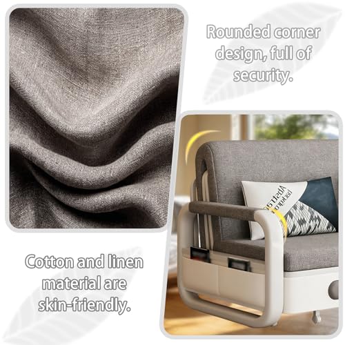 Horseo Pull-Out Sofa Daybed, Foldable Convertible Couch Bed with Hidden Compartment, Solid Wood and Sturdy Metal Frame & Easy Assembly, for Living Room, Guest Room (Light Grey, 50.4"-Standard) Horseo