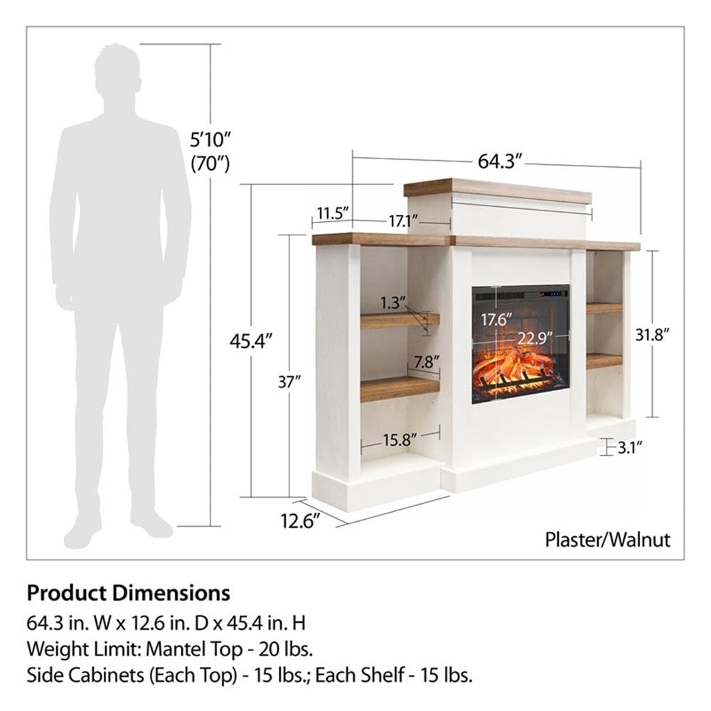 Pemberly Row Electric Fireplace Mantel & Bookcase - Plaster & Walnut Pemberly Row