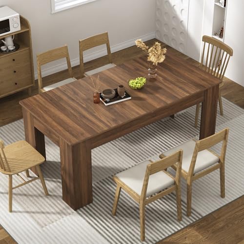 70.8"-110" Extendable Dining Table for 6-12 Person, Wooden Dining Room Table, Modern Extendable Table for Gatherings, Meeting for Small Kitchens, Dining Office Areas(Walnut) Fingertip WD