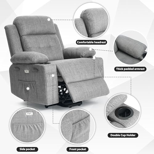 BETISEF Power Lift Recliner Chair for Elderly with Massage & Heat,Linen-Cotton, Electric Recliner with USB Ports, Cup Holders, Side Pockets, Lift Chair for Living Room, Bedroom BETISEF