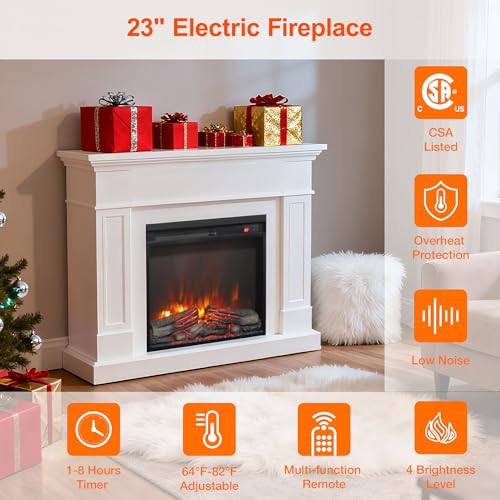 Innoflame 23" Electric Fireplace, Realistic Flame & Logs, Adjustable Thermostat & Flame Brightness, Fireplace Insert with Remote, 8H Timer, Overheating Protection, 1400W (23" X 19 3/4") Innoflame