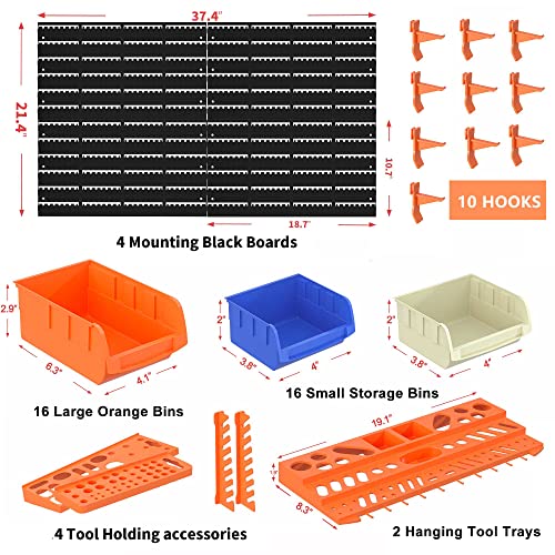 52PCS Wall Mounted Storage Bins Garage Storage Drawers with 4PCS Wall Mounting Peg Boards Workshop Parts Rack Container Tool Organizer Easy Access Compartments for Hardware Crafts Office Supplies RELIANCER