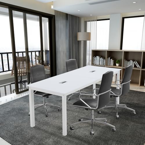 ECOTOUGE 6.5FT Conference Table, 78.7 inch Rectangle Meeting Seminar Table for 6-8 People, Modern Industrial Computer Desk with Cable Management Grommets Business Tables (Only Table), White ECOTOUGE