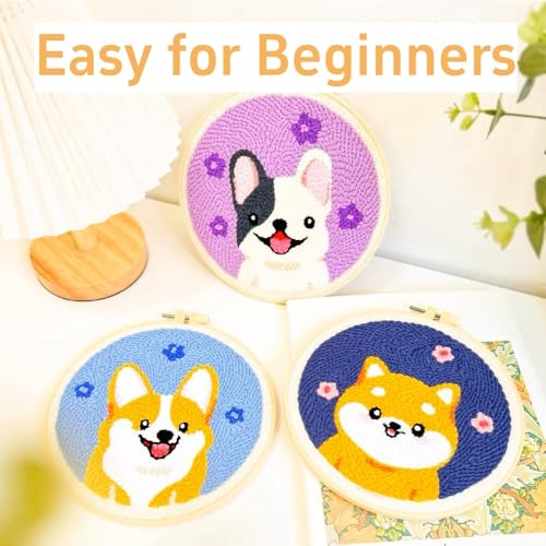 DIY Punch Needle Kits Beach and Starfish Sea Shells Easy for Beginners Punch Needle Embroidery Set with Hoop Stamped Pattern for Craft Lovers and Home Decor-3