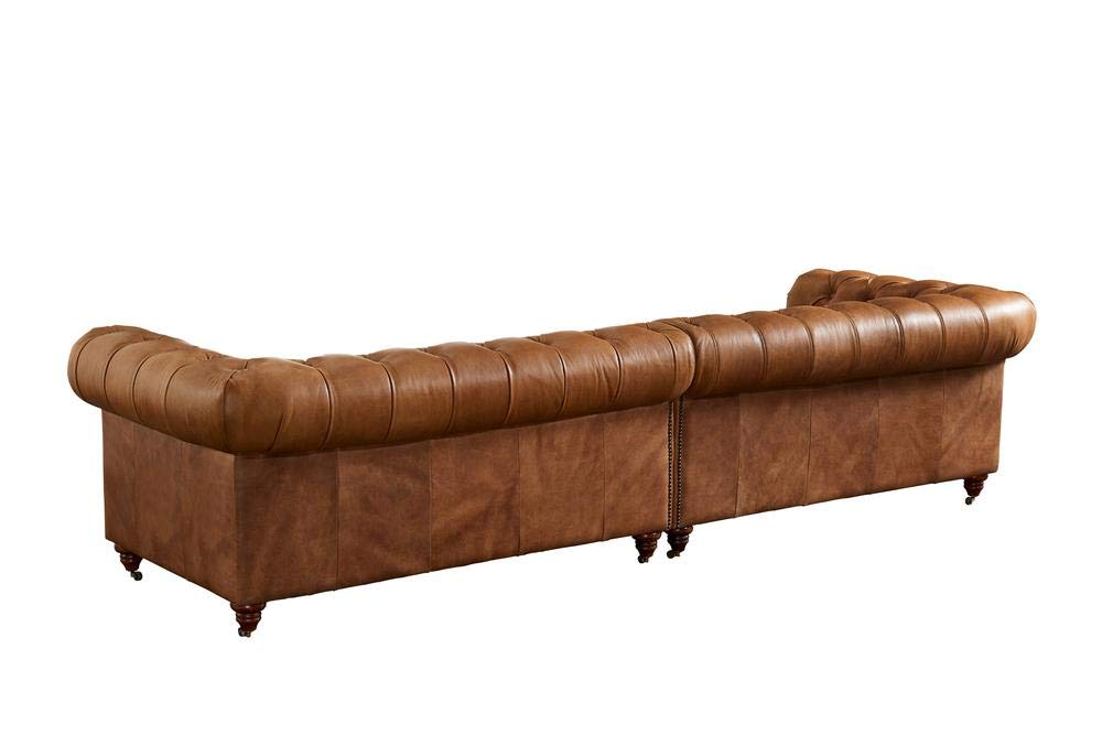Crafters and Weavers Century Chesterfield Sofa - Light Brown Leather - 118" Crafters and Weavers