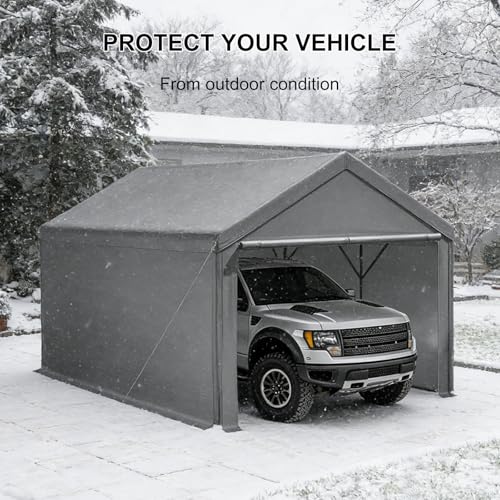 Carport 10x20ft Heavy Duty Canopy,Portable Garage Party Tent,Portable Garage with Removable Sidewalls & Doors All-Season Tarp for Car,Truck,Party Grey Grezone