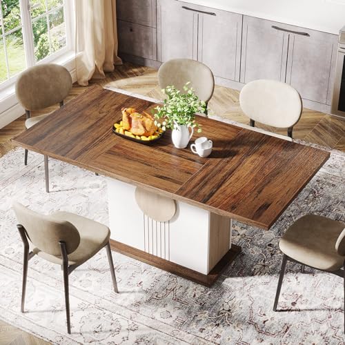 Tribesigns 55" Rectangular Dining Table for 4 to 6 People, Farmhouse Wood Dinner Table for Kitchen, Dining Room & Living Room, Oak Brown & White Tribesigns