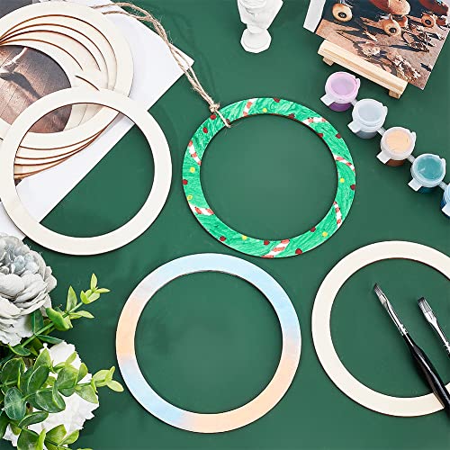 NBEADS 30 Pcs 125mm(4.9") Unfinished Wood Pieces Rings Shape, 100mm Inner Diameter Antique White Circle Ornaments Blank Handmade Round Wooden Slices for Painting Pyrography Christmas Tree Home Decor NBEADS
