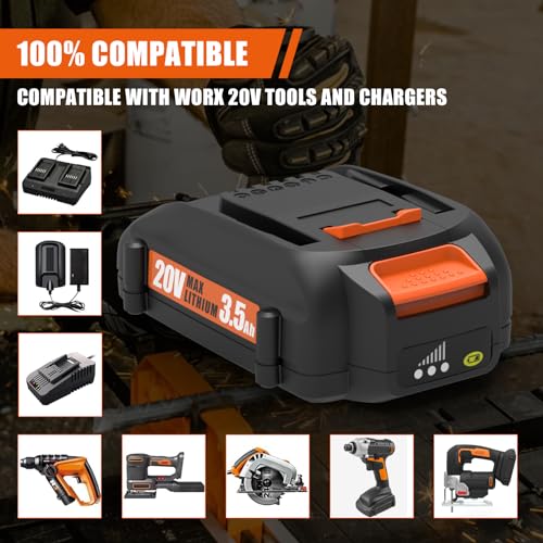 Powilling 2Pack Replacement Battery for WOR 20 Volt Battery Lithium 3.5Ah WA3520 WA3525 WG151s, WG155s, WG251s, WG255s, WG540s, WG545s, WG890, WG891 Powilling
