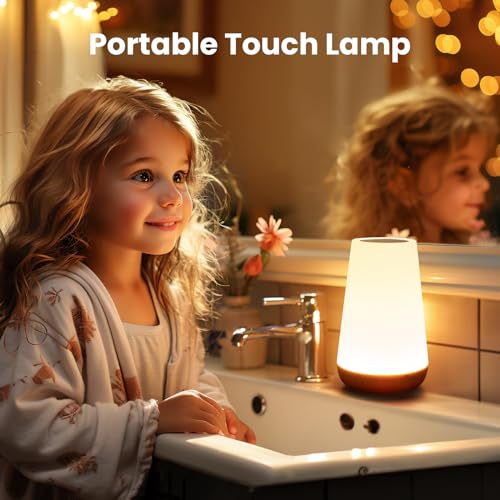 THAUSDAS Night Light, Dimmable Touch Lamp for Bedroom, Portable Table Bedside Lamp, 5 Brightness 13 RGB Colors, Night Lights for Baby Nursery Bathroom THAUSDAS