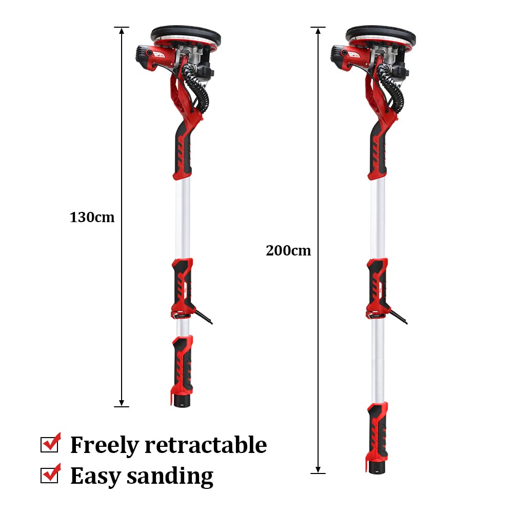 Anbt Drywall Sander,1250W Electric Wall Sander, Double-Deck LED Lights Sander, Electric Drywall Sander w/Dust-Free Automatic Vacuum System 5 Variable Speed,12PC Sanding Disks Anbt