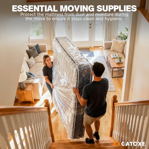 Plastic Mattress Bag for Moving Storage, Waterproof Mattress Cover, Mattress Protector for Moving Supplies - King Size (1.5MIL) Axgatoxe