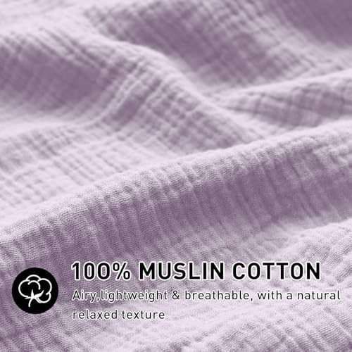 EMME Muslin Cotton Duvet Cover Set Lavender Queen Size Linen Like Soft Breathable Lightweight Summer Comforter Cover Set with Zipper Closure (Lavender, Queen, 90"x90") EMME