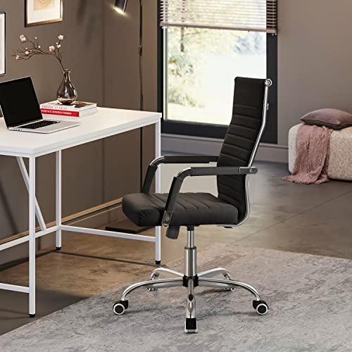 Shahoo PU Leather Office Chair, Mid-Back Chairs, Executive Swivel Armchair for Conference Room, Home Offices, Black Shahoo
