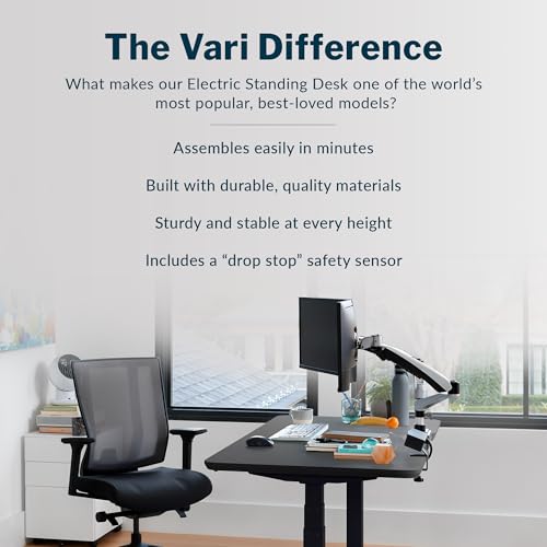 Vari Classic Electric Standing Desk - VariDesk Height Adjustable Sit/Stand Desk - Dual Motor with Memory Presets, Stable T-Style Legs - Gaming or Home Office Workstation - 60”x30”, Black/Black Vari