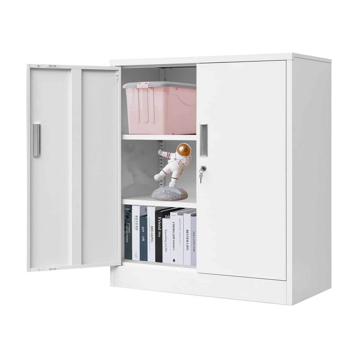 YEEZER Metal Storage Cabinet, 36" Lockable Garage Cabinet with Doors and Shelves, Steel Storage Cabinets with Adjustable Shelf for Home Office and Garage (White) YEEZER