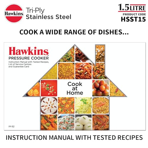 HAWKINS Triply Stainless Steel Pressure Cooker, Inner Lid Induction Cooker, (HSST15) 1.5 litres Silver HAWKINS