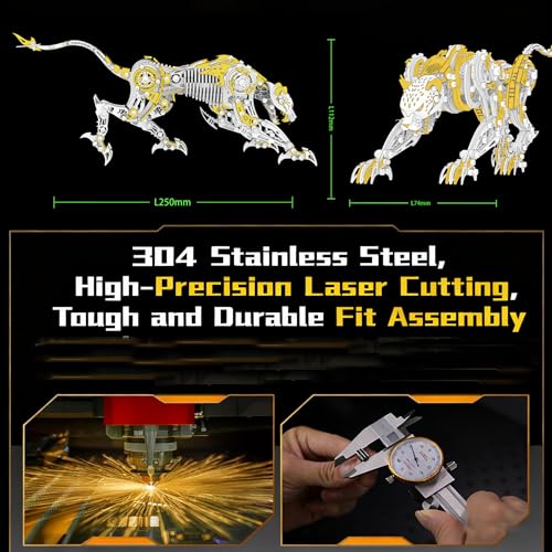 3D Metal Puzzle for Adults, 506Pcs Steampunk Mechanical Leopard Model Kits to Build, DIY Creative Art Desktop Ornament for Home Office Decor (Gold)