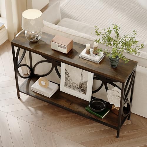 GiftGo Narrow Sofa Table 47.2 Inch, Industrial Sofa Table Behind Couch, Vintage Entry Console Table with Storage for Entryway, Living Room, Foyer, Elegant Design (Rustic Brown, 47.2) GiftGo