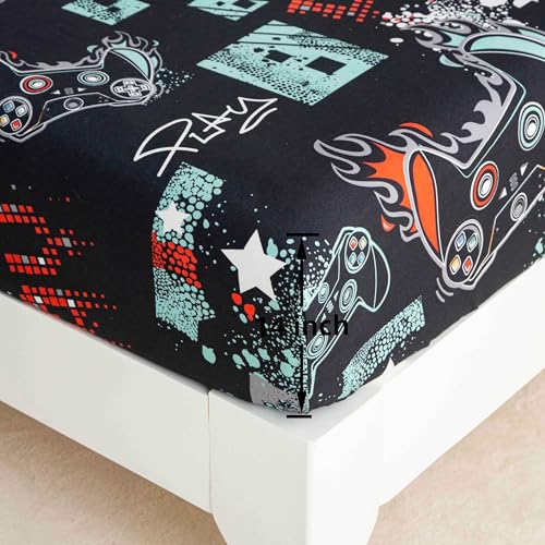SDY 4PCS Gaming Bed Sheet Full,Super Cute Soft Game Console Bedding Sheet Sets for Boys, Girls, Kids and Toddler, Bed in a Bag with 1 Fitted Sheet+ 1 Top Flat Sheet + 2 Pillowcases SDY