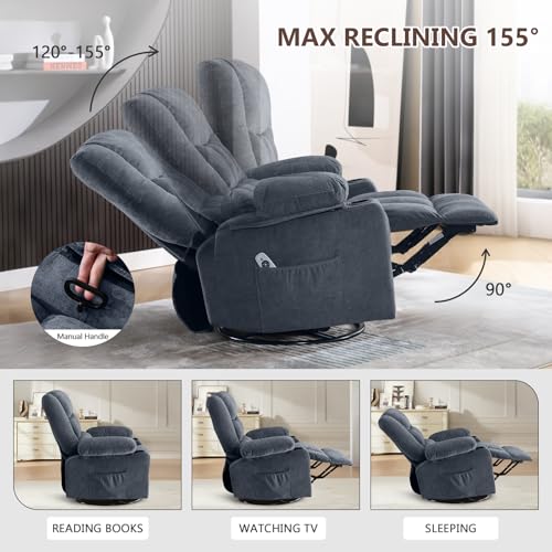 Swivel Rocker Recliner Chair with Vibration Massage and Heat Ergonomic Lounge Chair for Living Room with Rocking Function and Side Pocket, 2 Cup Holders, USB Charge Port