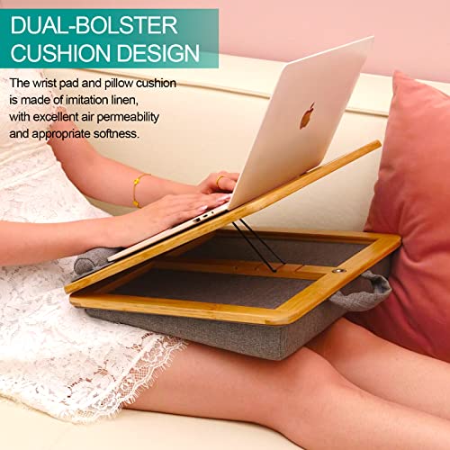 Laptop Desk, Angle Adjustable Lap Desk with Cushion, COIWAI Laptop Stand with Tablet Phone Holder, Portable Table Bed Tray, Bamboo Lapdesk for Laptop, Home Office Couch Notebook Book Bamboo COIWAI