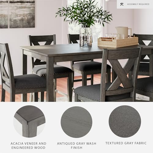 Signature Design by Ashley Caitbrook Casual Counter Height Dining Table and Upholstered Bar Stools with Nailhead Trim, Set of 7, Gray Signature Design by Ashley