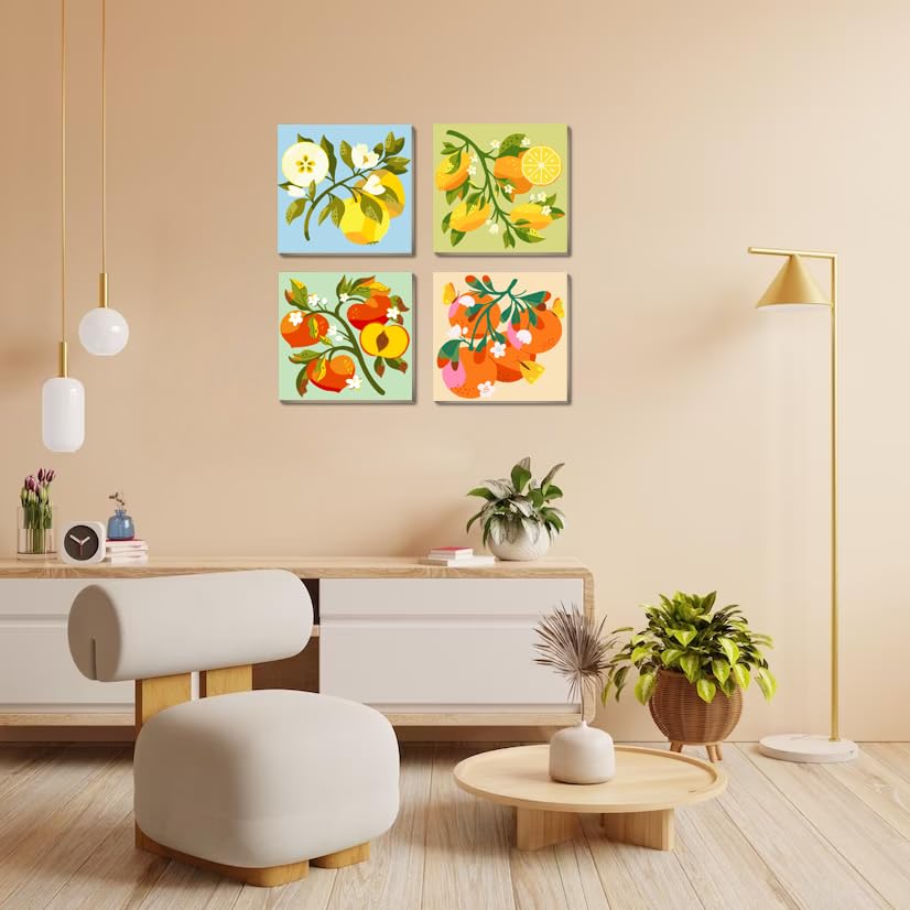 4 Pack Framed DIY Paint by Numbers Kit for Adults Beginner,Fruit Oil Painting Easy Paint by Number with Canvas,Acrylic Paint Kit Arts and Crafts for Adults for Decor 8x8inch Canrichshop