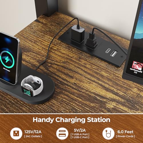 BTHFST Twin Loft Bed with L-Shaped Desk, LED Lights & Charging Station, 3 Fabric Drawers, Safety Guard & Ladder BTHFST