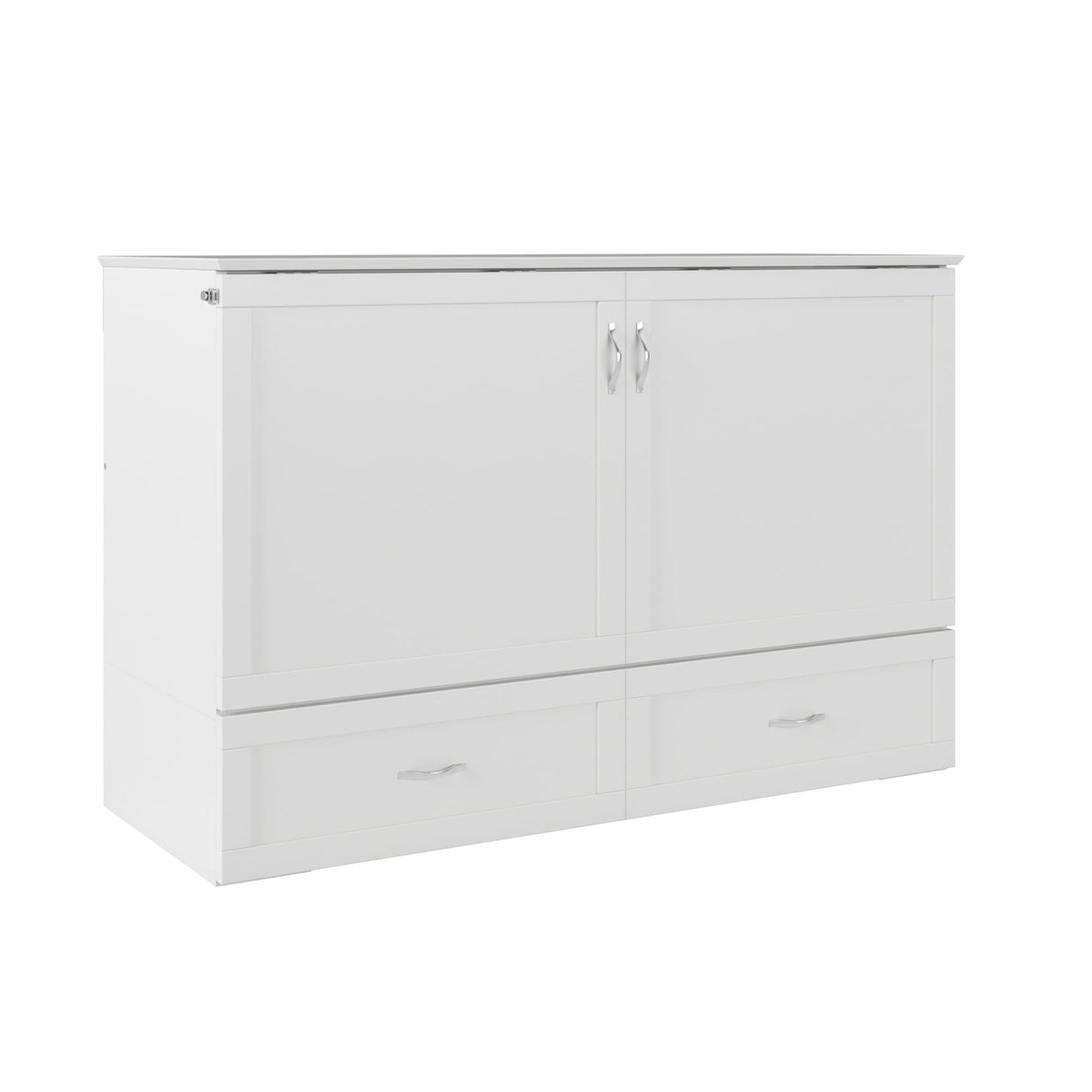 AFI Hamilton Queen Murphy Bed Chest with Mattress, Storage, and Built-in Charger in White AFI