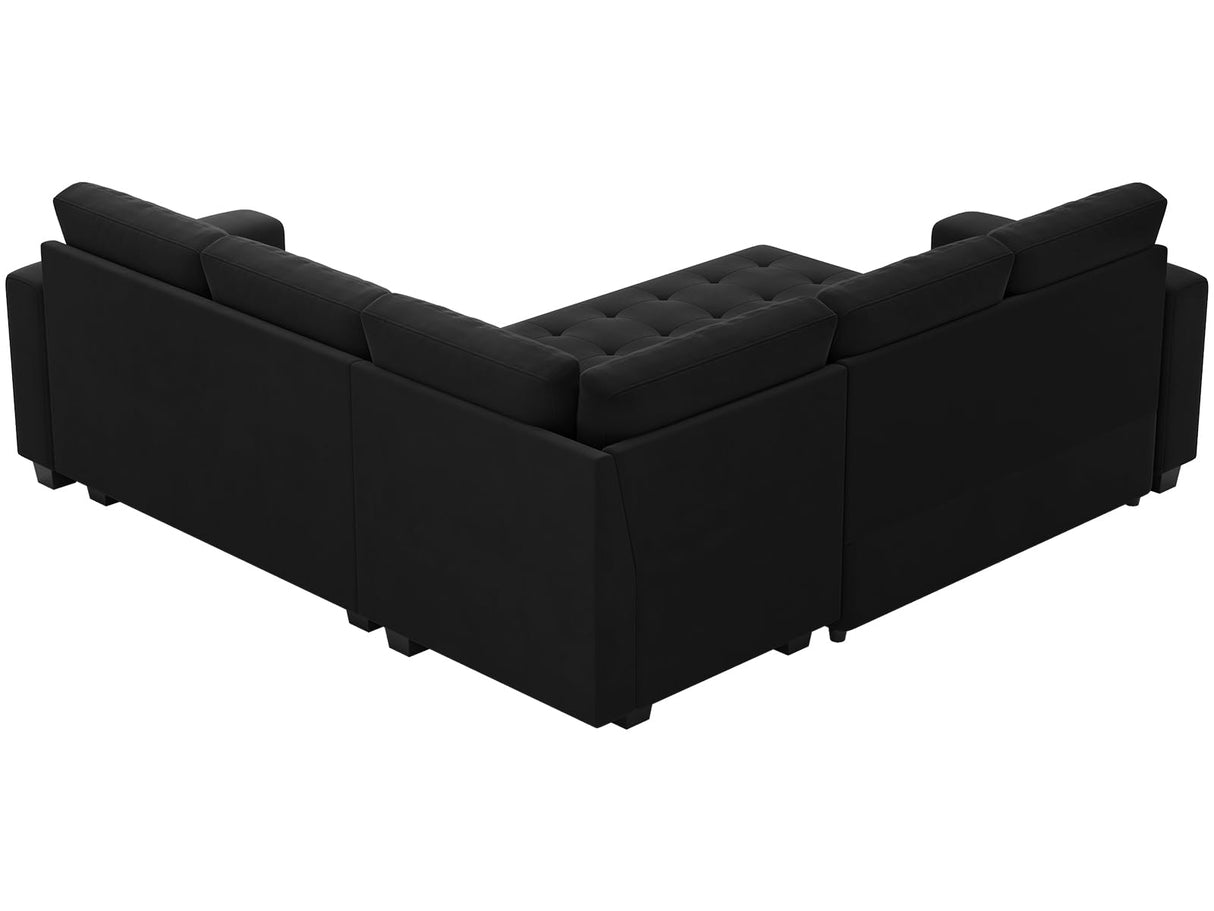 Belffin Modular Sectional Sleeper Sofa with Pull Out Couch Bed Velvet Convertible L Shaped Sectional Couch for Living Room Apartment Black Belffin
